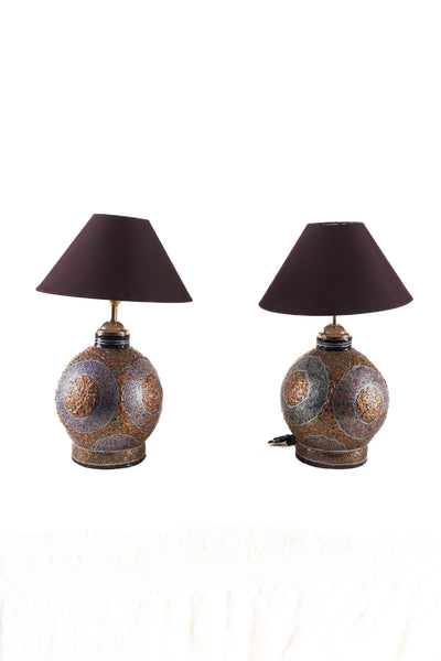 Pair of 2 Illuminated Grace Hand-Painted Paper Mache Lamp