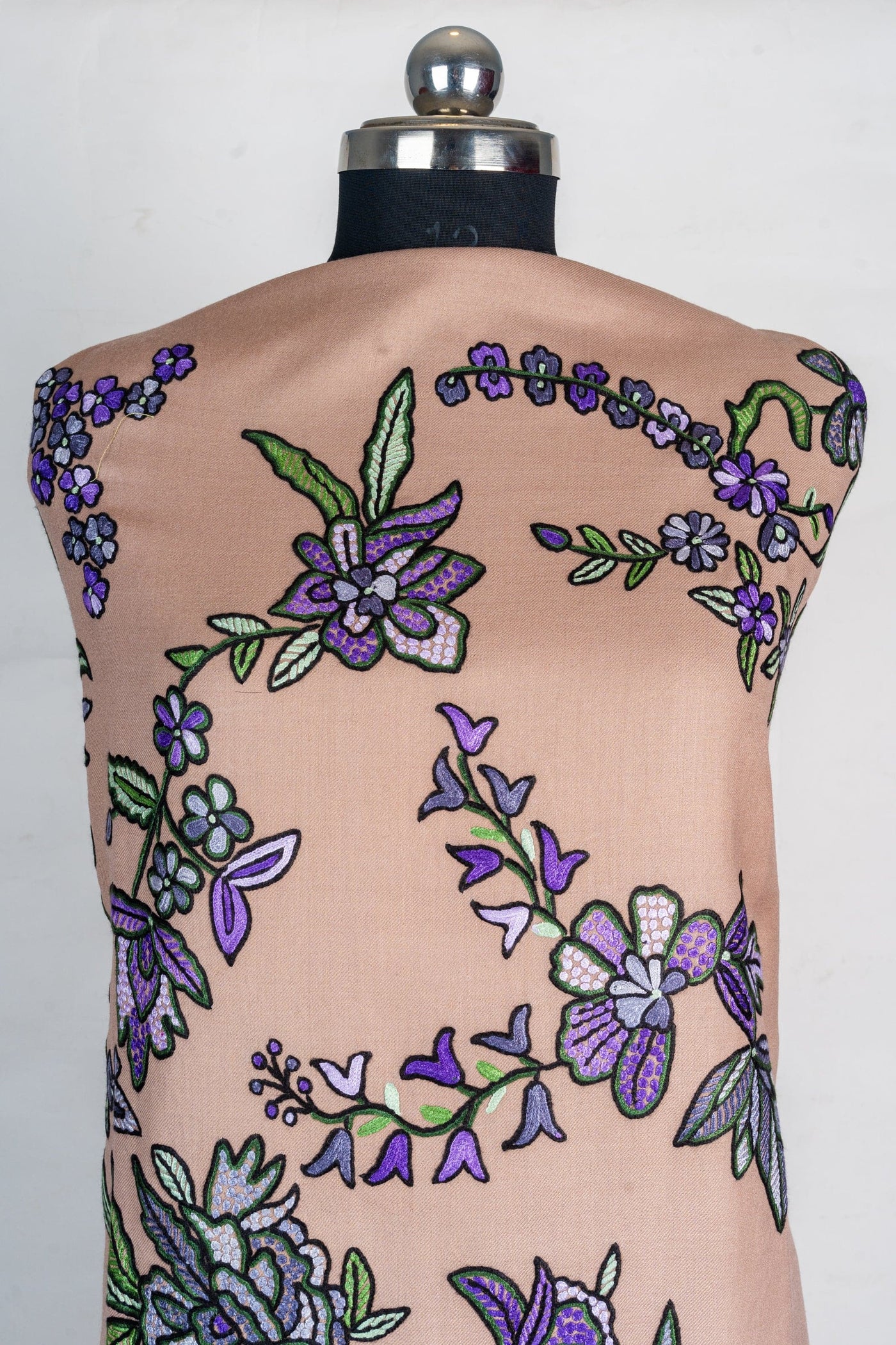 Fajr-e-Aari: Kashmiri Hand Embroidered Beige Suit with Hand Aari Embroidery