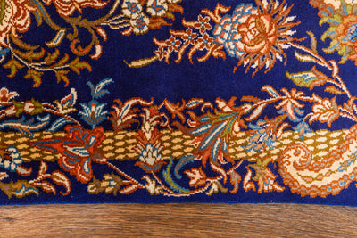 Royal Blue Baroque Carpet - Hand Knotted Pure Silk Kashmiri Carpet (2ft * 3ft)