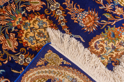 Royal Blue Baroque Carpet - Hand Knotted Pure Silk Kashmiri Carpet (2ft * 3ft)