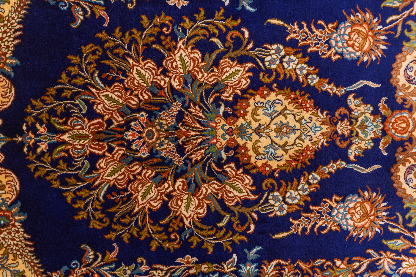 Royal Blue Baroque Carpet - Hand Knotted Pure Silk Kashmiri Carpet (2ft * 3ft)