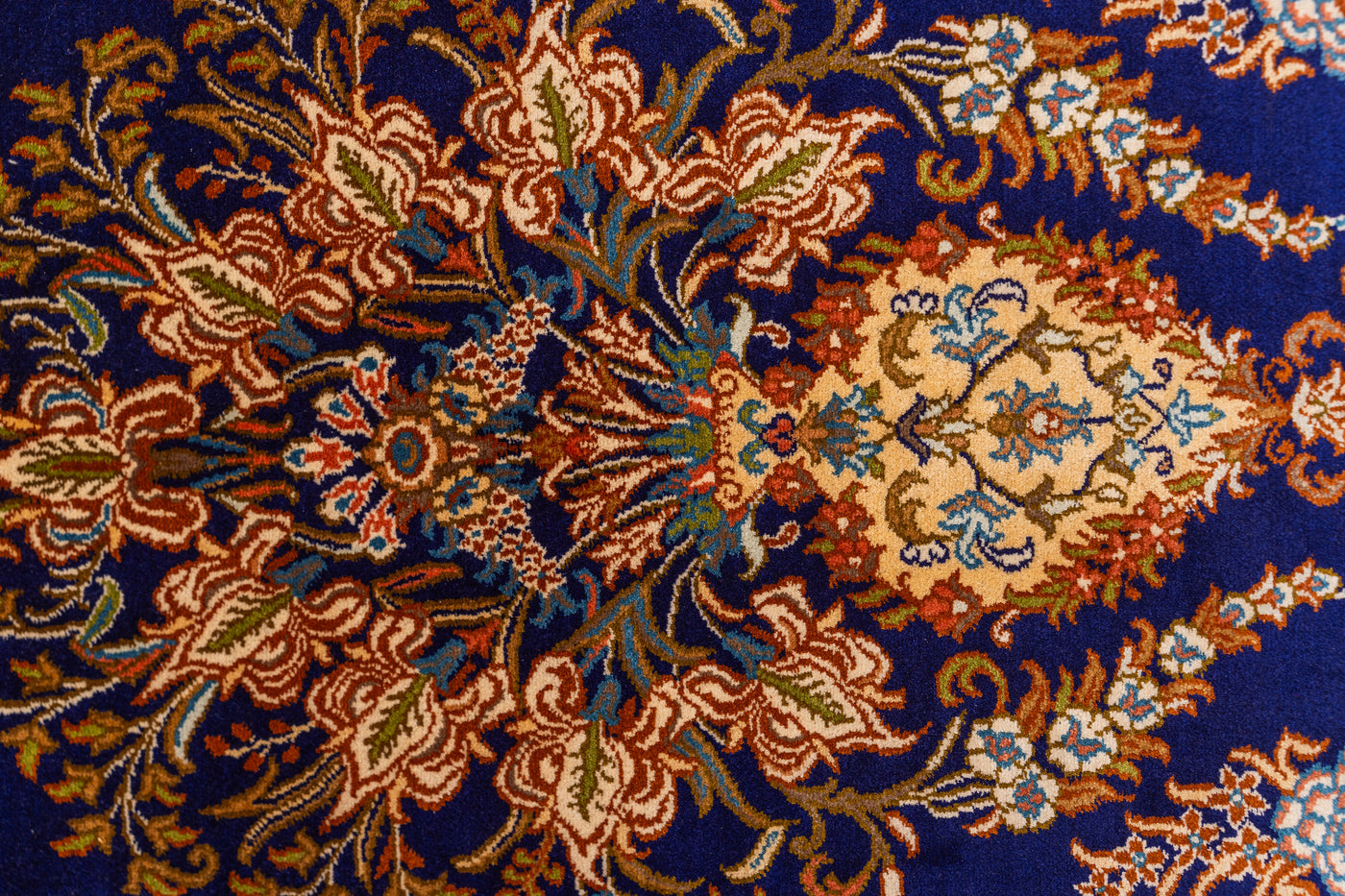 Royal Blue Baroque Carpet - Hand Knotted Pure Silk Kashmiri Carpet (2ft * 3ft)