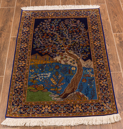 Nature’s Serenade Tree of Life Carpet - Hand Knotted Pure Silk Kashmiri Carpet (2.5ft * 4ft)