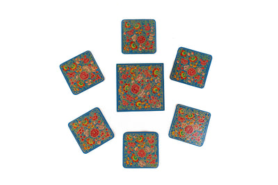 Floral Symphony Hand-Crafted Paper Mache Coasters with Box