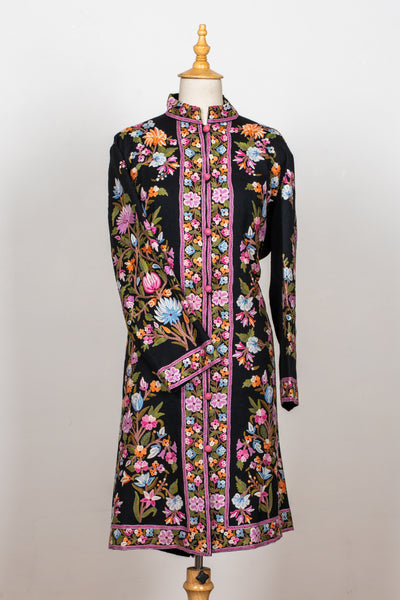 Midnight Garden Hand-Embroidered Kashmiri Jacket
