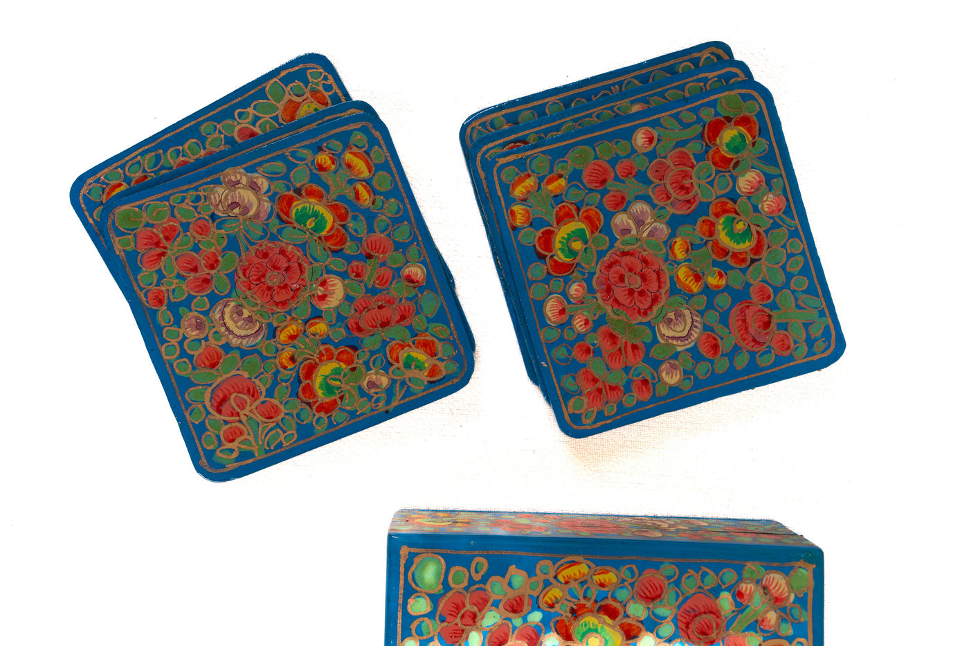 Floral Symphony Hand-Crafted Paper Mache Coasters with Box