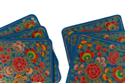 Floral Symphony Hand-Crafted Paper Mache Coasters with Box