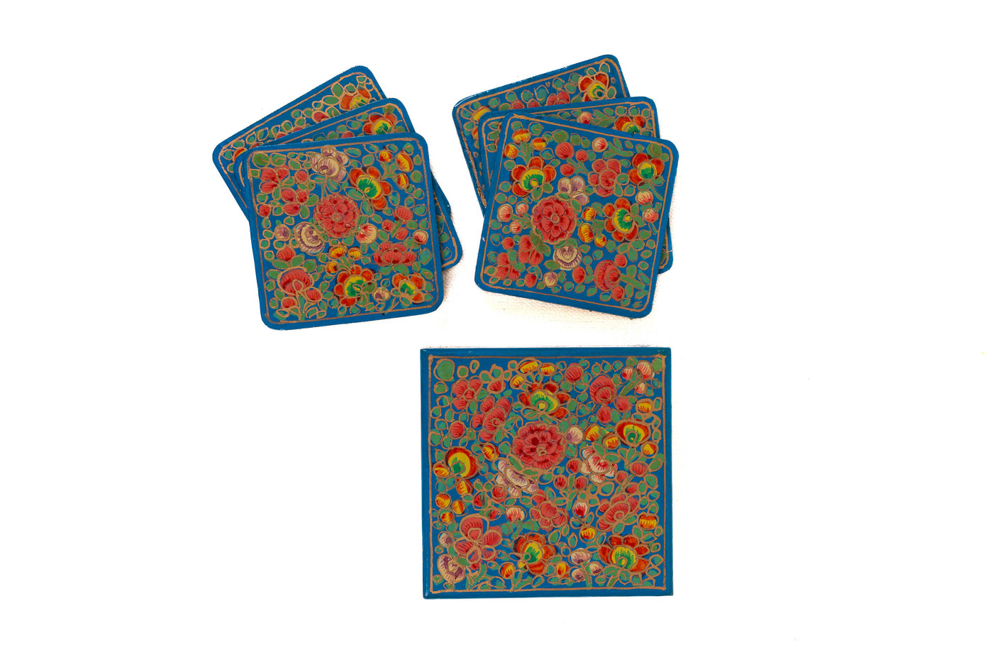 Floral Symphony Hand-Crafted Paper Mache Coasters with Box