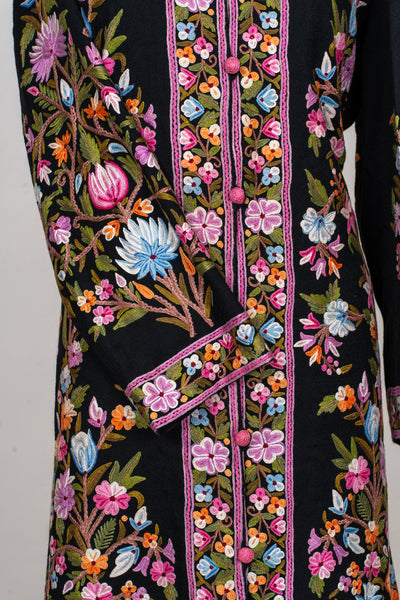Midnight Garden Hand-Embroidered Kashmiri Jacket