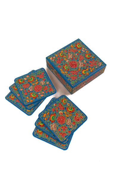 Floral Symphony Hand-Crafted Paper Mache Coasters with Box