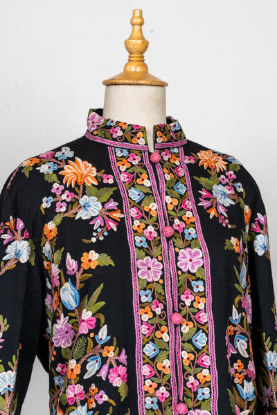 Midnight Garden Hand-Embroidered Kashmiri Jacket