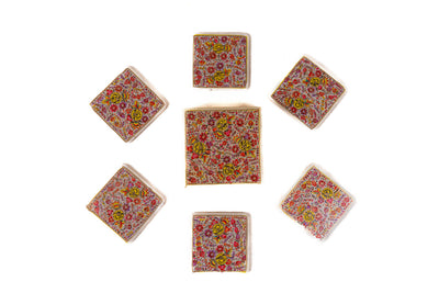 Golden Blossom Hand-Painted Paper Mache Coaster Set with Box