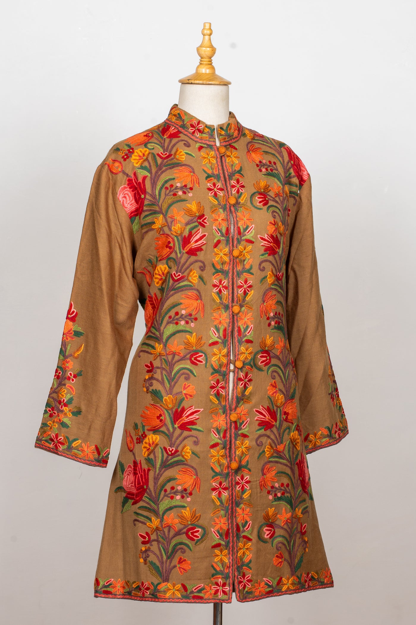 Hand Aari Embroidered Jacket in Earthy Brown