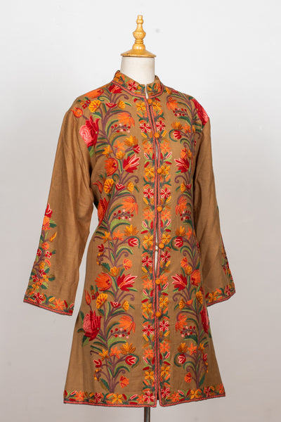 Hand Aari Embroidered Jacket in Earthy Brown