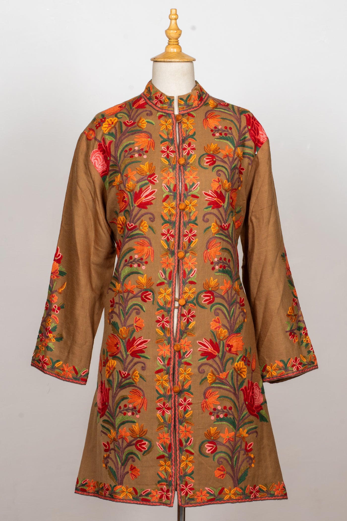 Hand Aari Embroidered Jacket in Earthy Brown