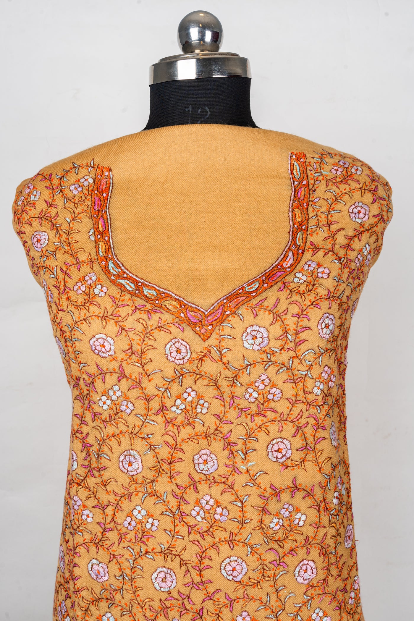 Aftab-e-Sozni: Kashmiri Hand Embroidered Earth Suit with All Over Sozni Embroidery