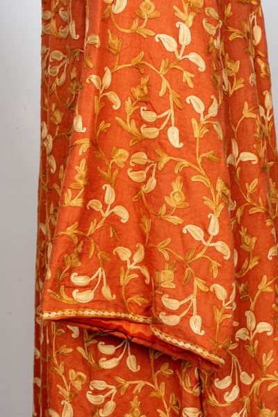 Aari Embroidered Abaya in Burnt Saffron Bloom