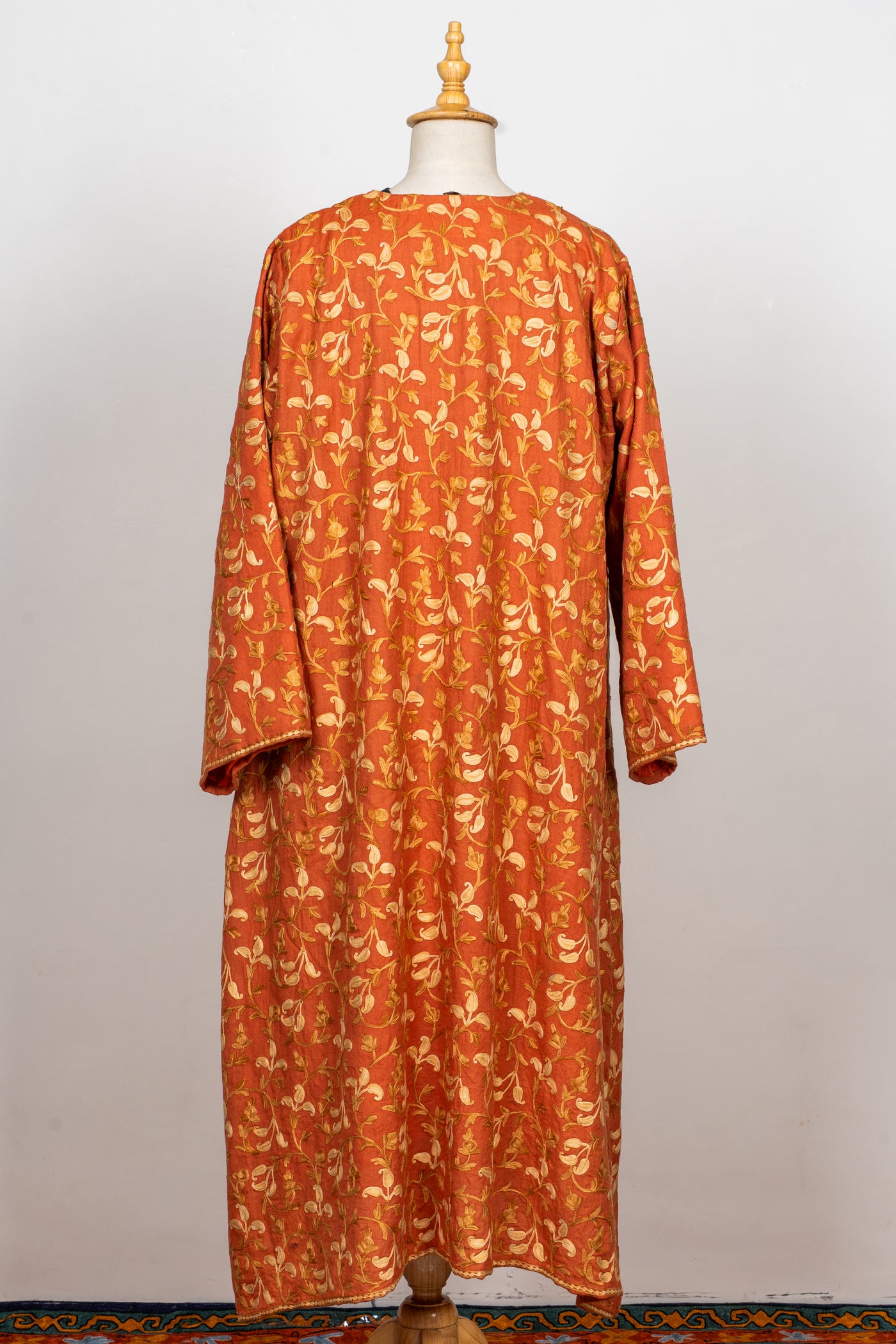Aari Embroidered Abaya in Burnt Saffron Bloom