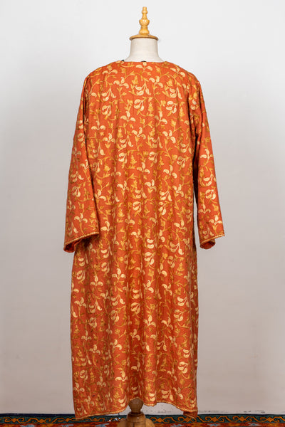 Aari Embroidered Abaya in Burnt Saffron Bloom