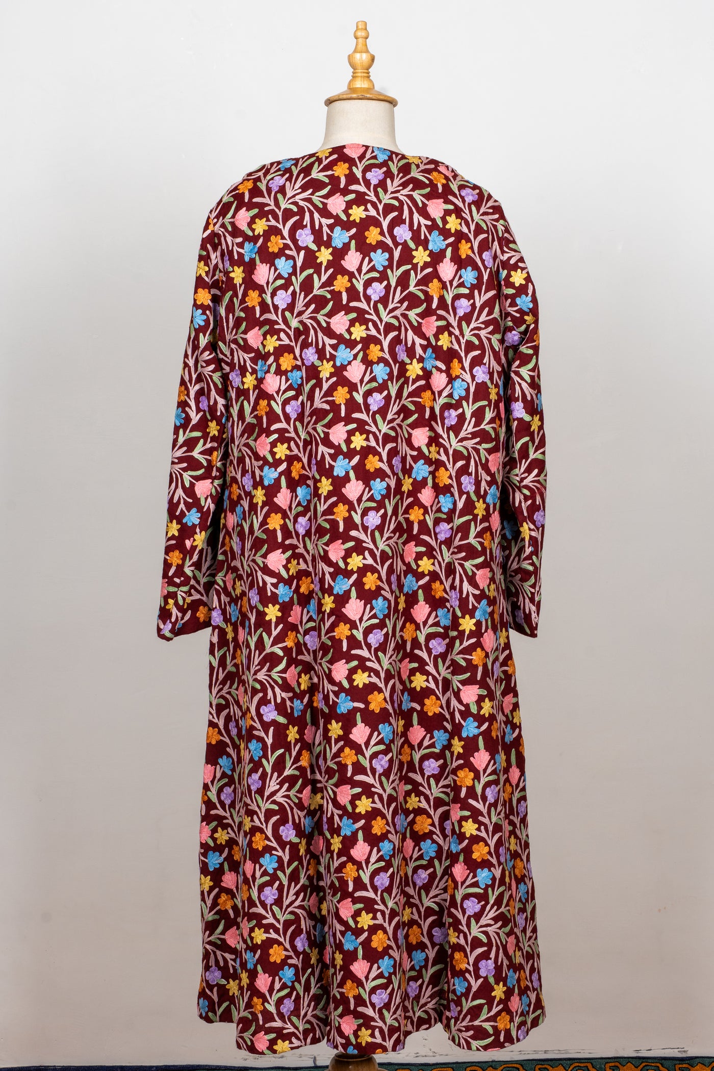 Floral Cascade Aari Embroidered Abaya in Maroon