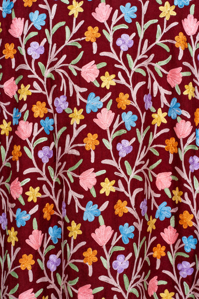 Floral Cascade Aari Embroidered Abaya in Maroon