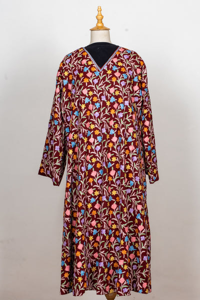 Floral Cascade Aari Embroidered Abaya in Maroon