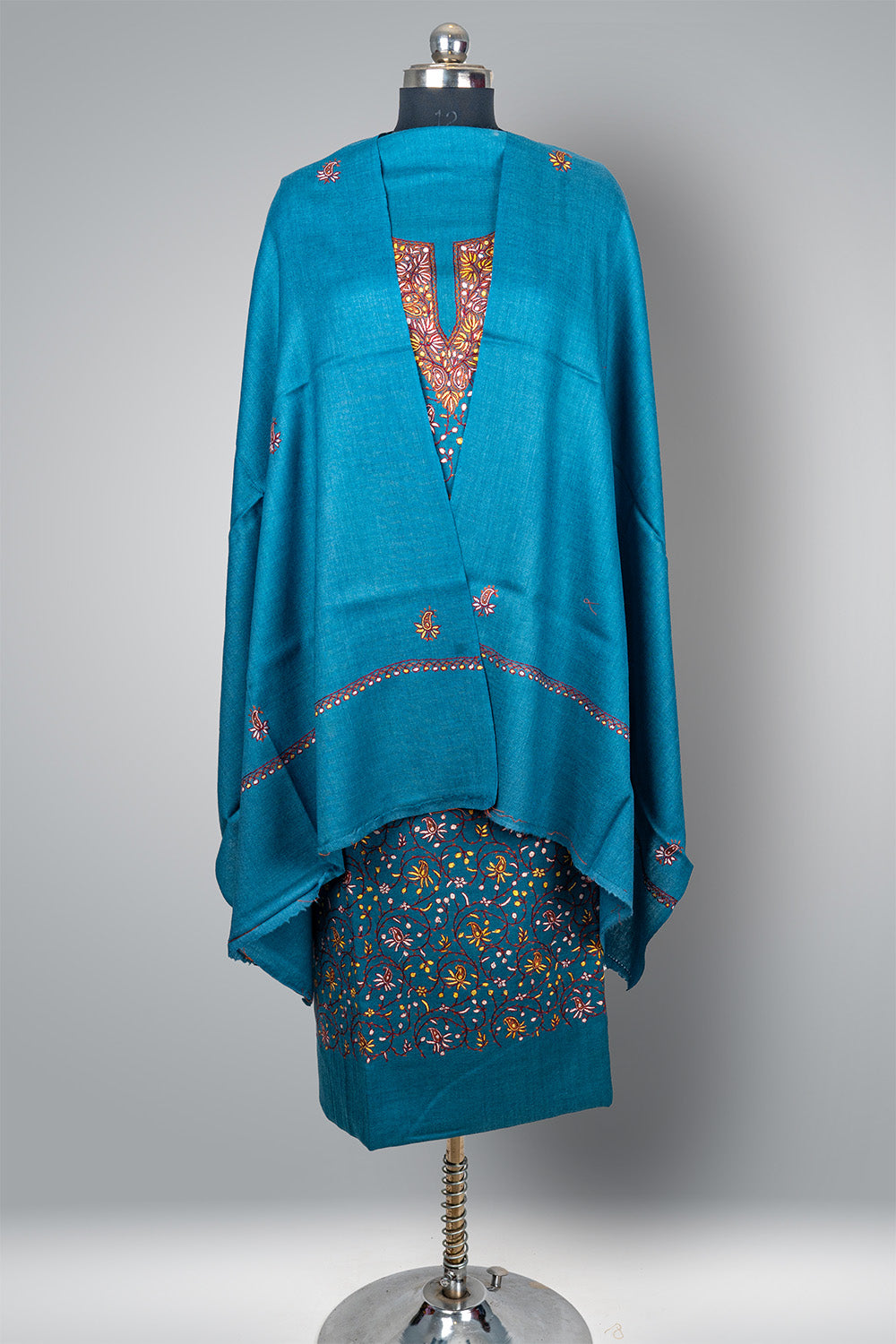 Neelam-e-Gulzar Ensemble: Kashmiri Hand Embroidered Suit With All Over Sozni Embroidery