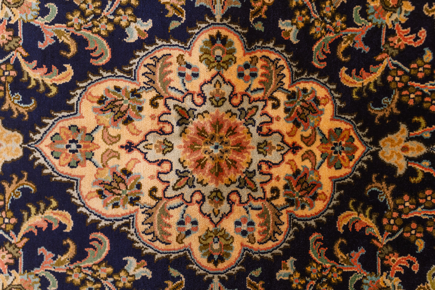 Midnight Floral Harmony Carpet - Hand Knotted Pure Silk Kashmiri Carpet (2.5ft * 4 ft)