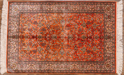 Autumn Leaf Garden Carpet - Hand Knotted Pure Silk Kashmiri Carpet (2.5ft * 4 ft)