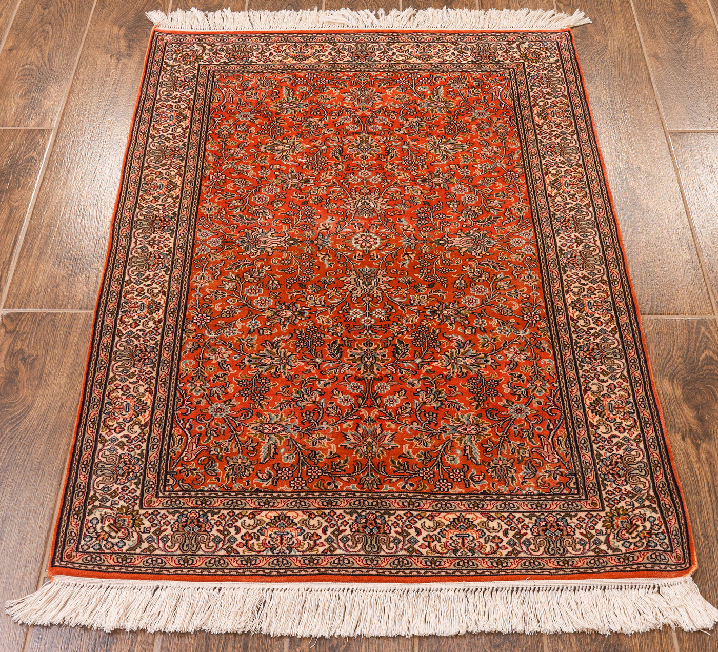 Autumn Leaf Garden Carpet - Hand Knotted Pure Silk Kashmiri Carpet (2.5ft * 4 ft)