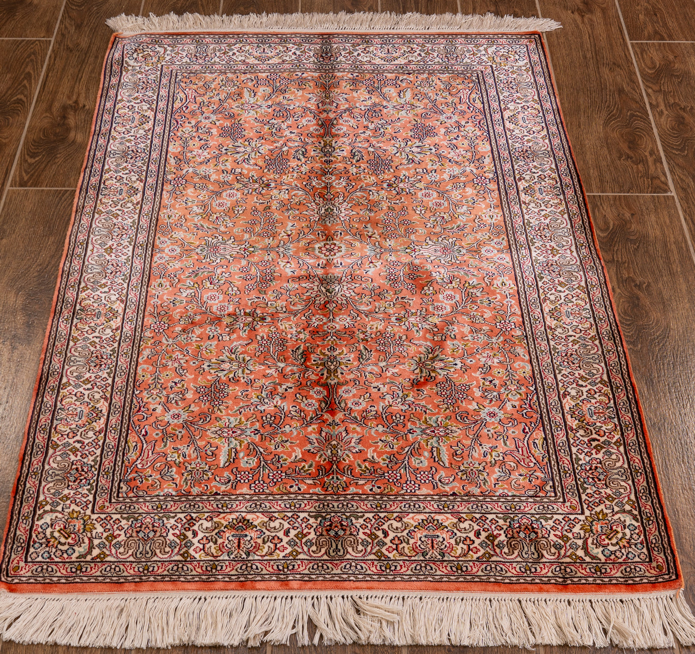 Autumn Leaf Garden Carpet - Hand Knotted Pure Silk Kashmiri Carpet (2.5ft * 4 ft)