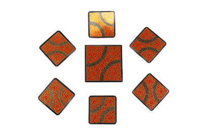 Autumn Glow Hand-Painted Paper Mache Coasters Set