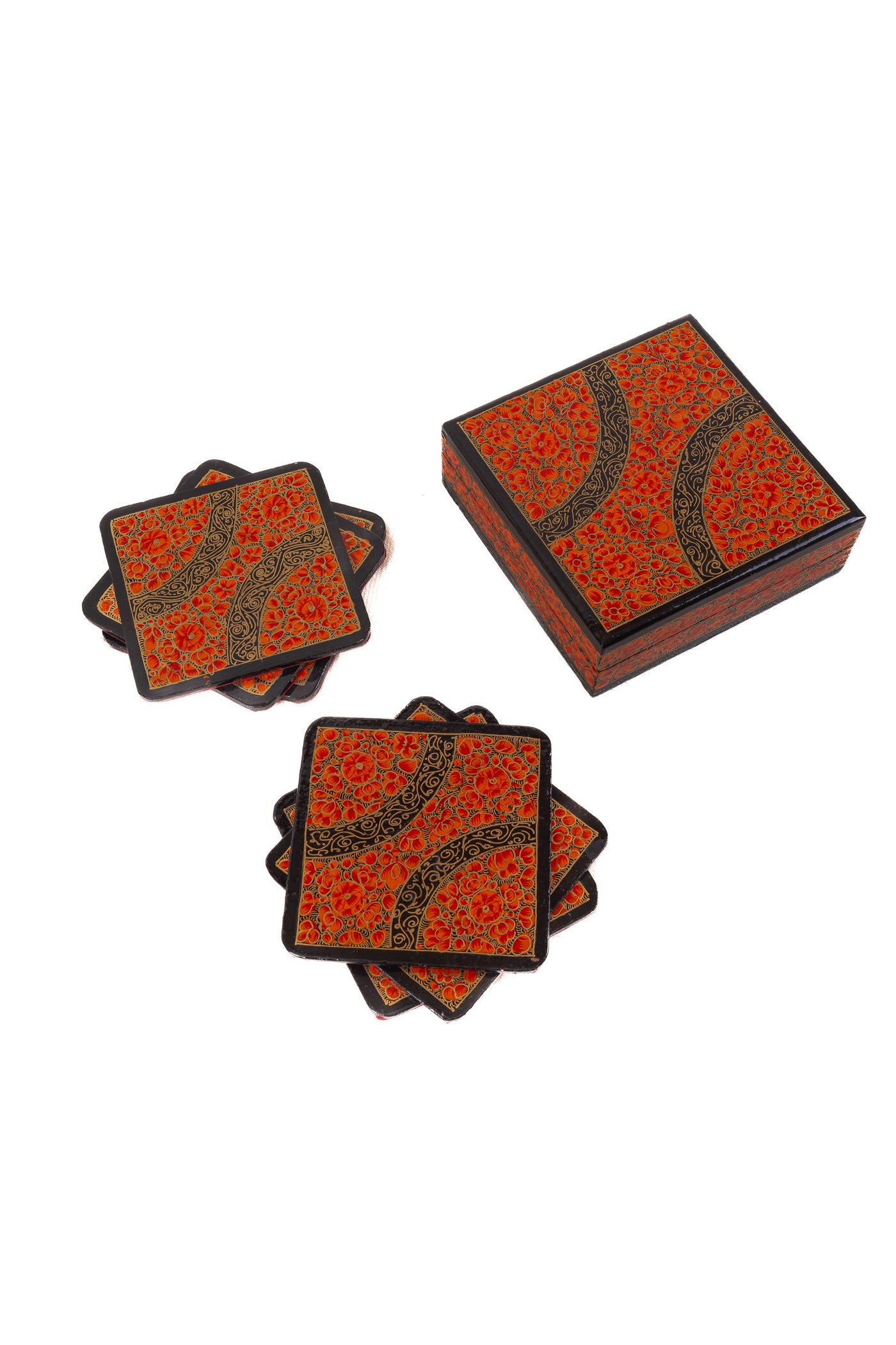 Autumn Glow Hand-Painted Paper Mache Coasters Set