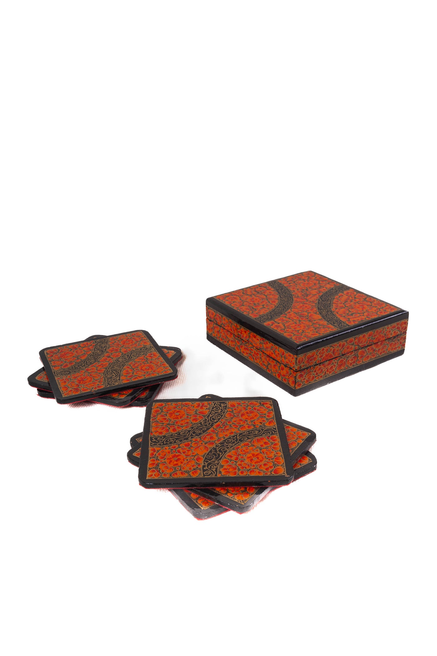 Autumn Glow Hand-Painted Paper Mache Coasters Set