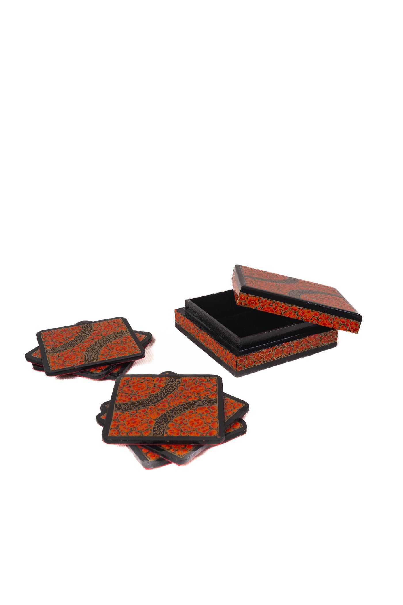 Autumn Glow Hand-Painted Paper Mache Coasters Set