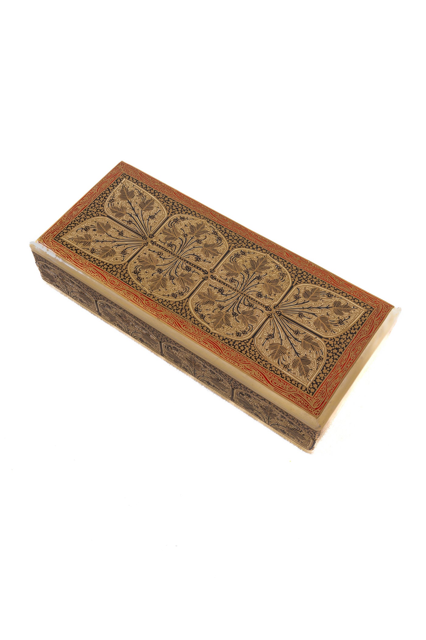 Golden Blossom Rectangular Hand-Painted Paper Mache Box