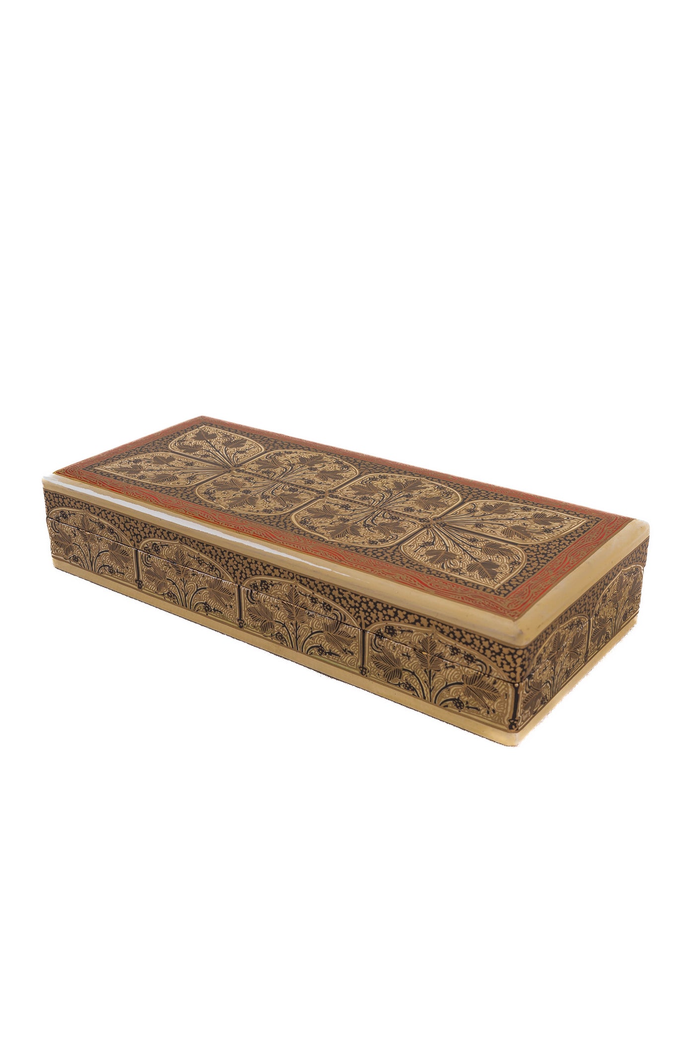 Golden Blossom Rectangular Hand-Painted Paper Mache Box