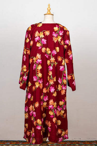 Crimson Bloom Aari Embroidered Abaya
