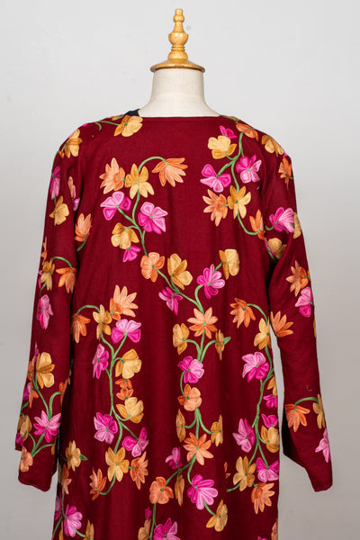 Crimson Bloom Aari Embroidered Abaya