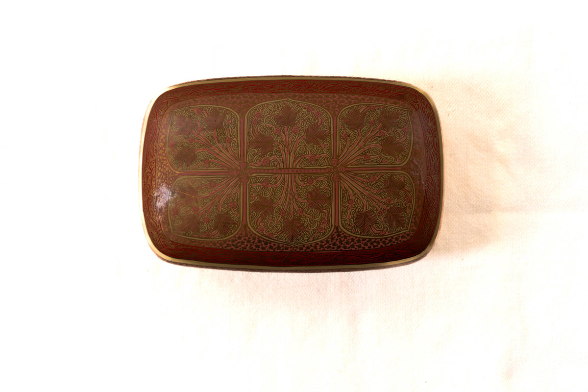 Crimson Elegance Rectangular Hand-Painted Paper Mache Box