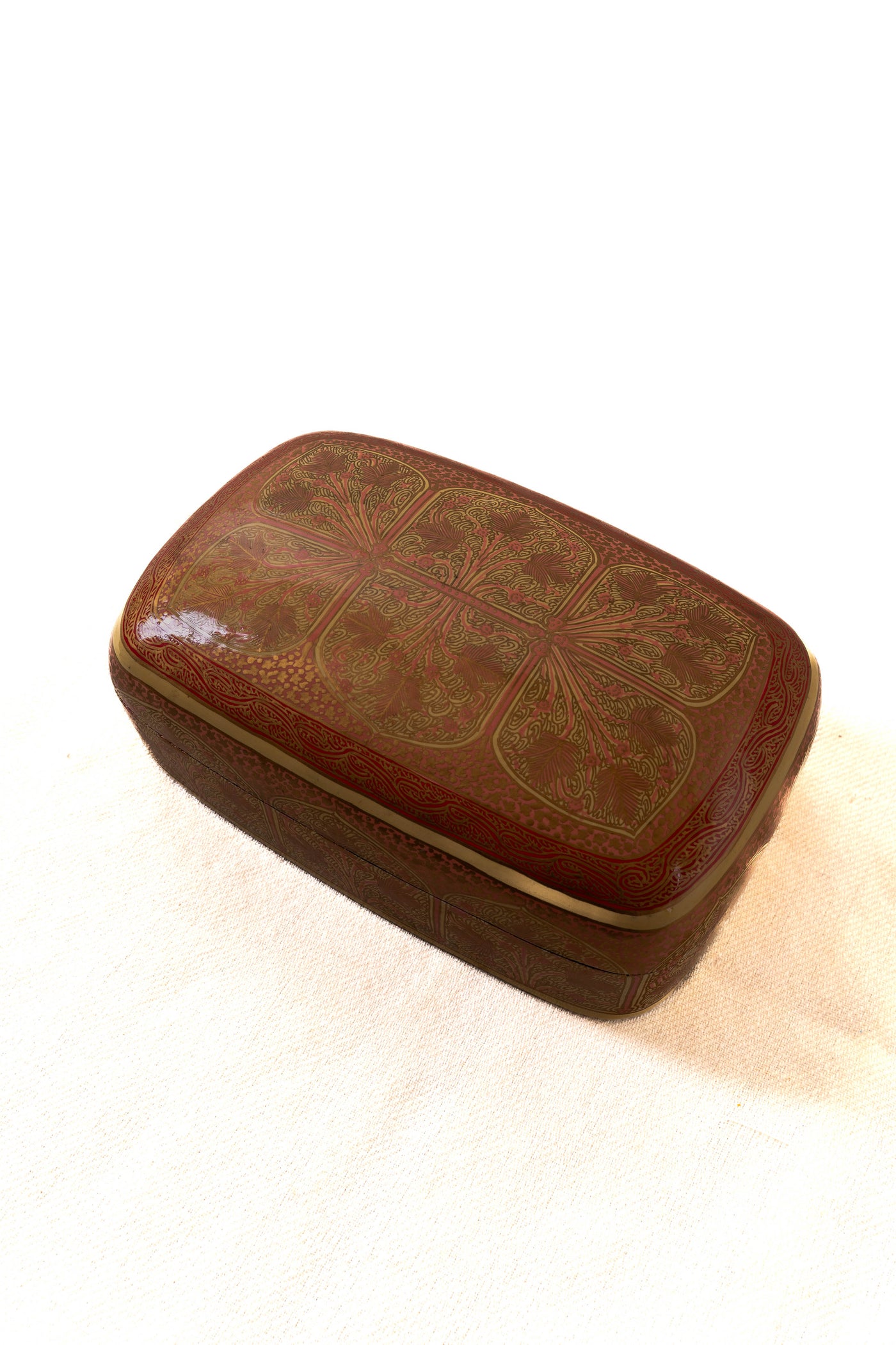 Crimson Elegance Rectangular Hand-Painted Paper Mache Box