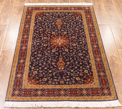 Deep Blue Star Medallion Carpet - Hand Knotted Pure Silk Kashmiri Carpet (2.5ft * 4ft)