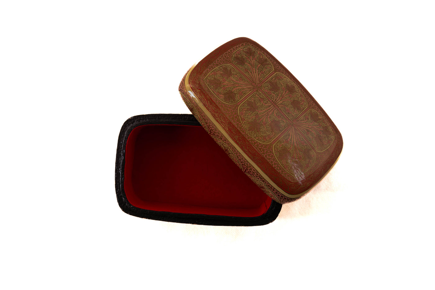 Crimson Elegance Rectangular Hand-Painted Paper Mache Box