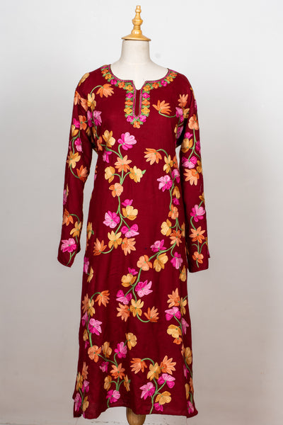 Crimson Bloom Aari Embroidered Abaya