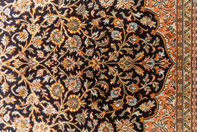 Black Baroque Elegance Carpet - Hand Knotted Pure Silk Kashmiri Carpet (4ft * 6ft)