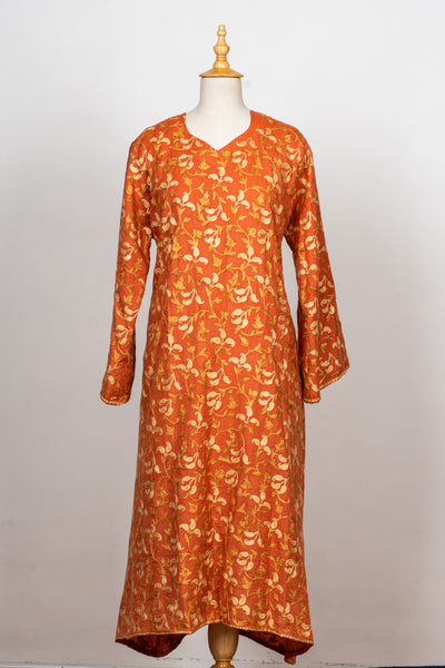 Aari Embroidered Abaya in Burnt Saffron Bloom
