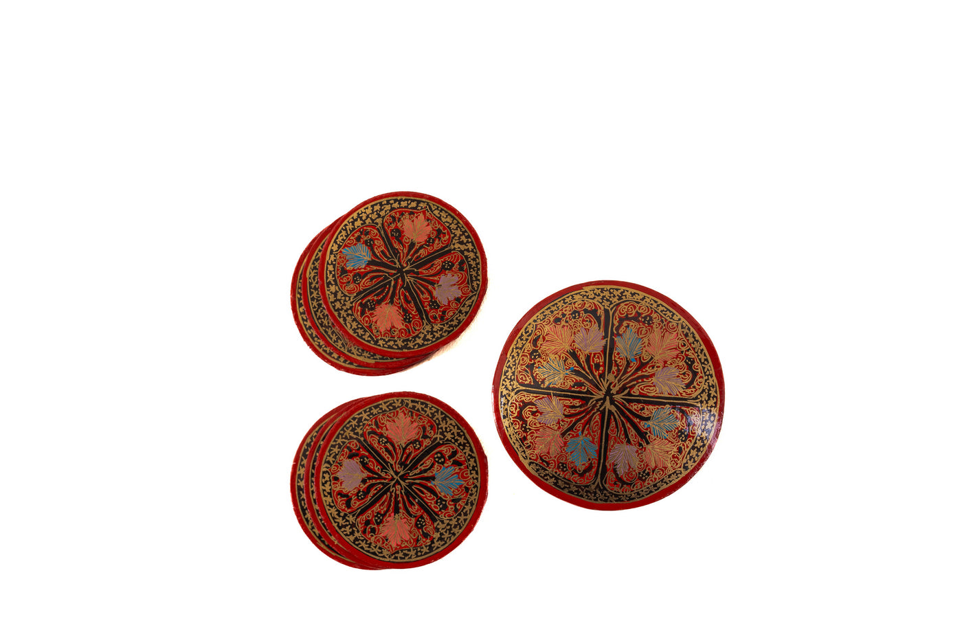 Crimson Radiance Hand-Crafted Paper Mache Coaster Set