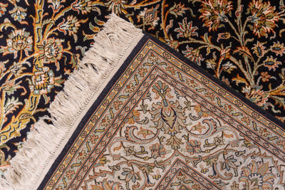 Black Baroque Elegance Carpet - Hand Knotted Pure Silk Kashmiri Carpet (4ft * 6ft)