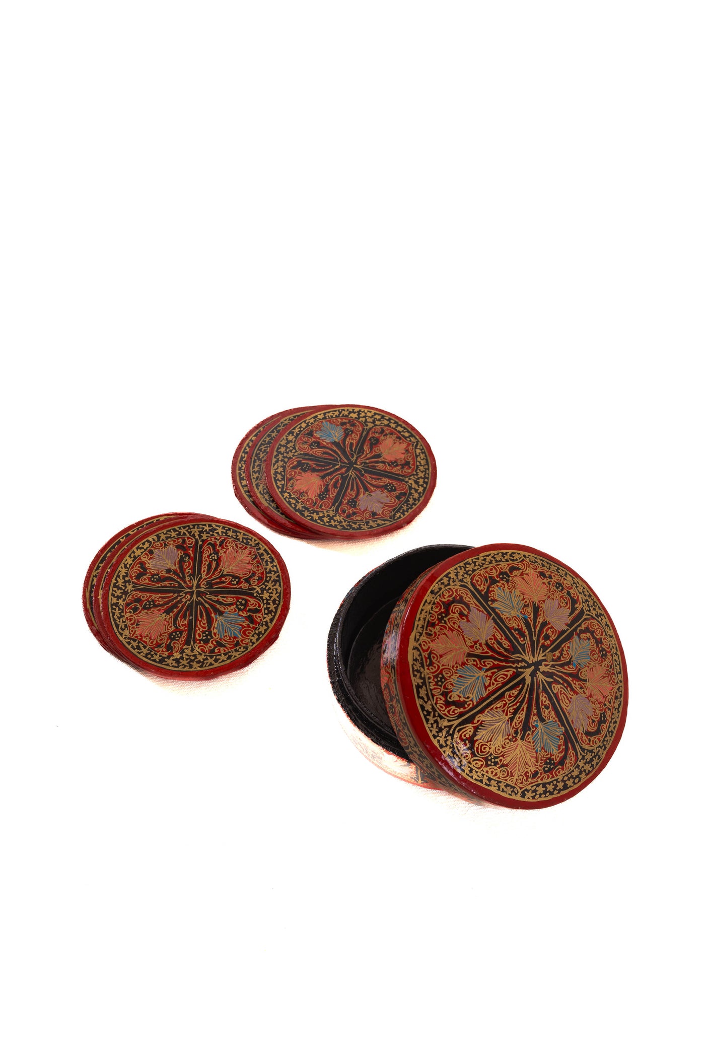 Crimson Radiance Hand-Crafted Paper Mache Coaster Set