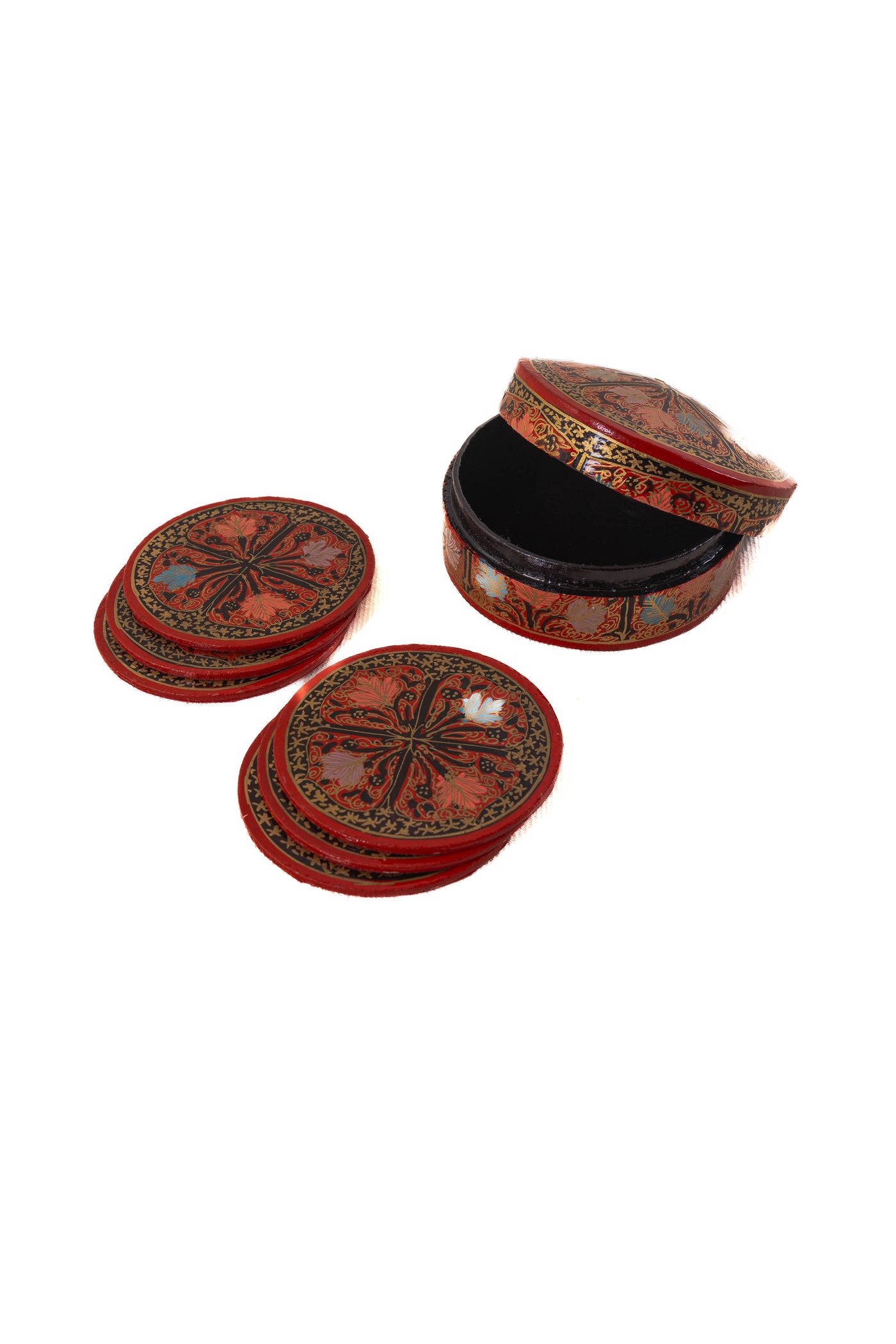 Crimson Radiance Hand-Crafted Paper Mache Coaster Set